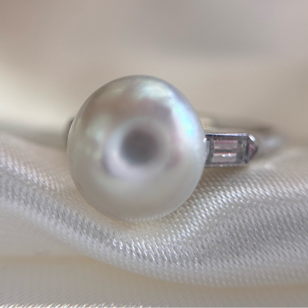 GIA Certified - Antique Platinum Diamond Saltwater Cultured Akoya Button Pearl